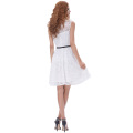 Grace Karin Mulheres mangas de gola pescoço floral com flared A-Line vestido branco com cinto preto CL010422-2